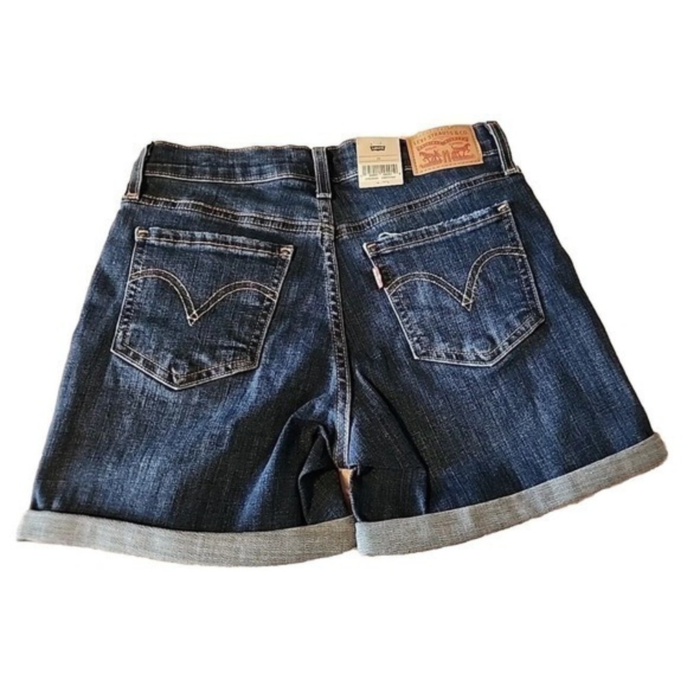 Levi's Denim Shorts Womens‎ 25 Blue Mid Length Jean Stretch Rolled Cuff Hem NWT - Picture 2 of 5